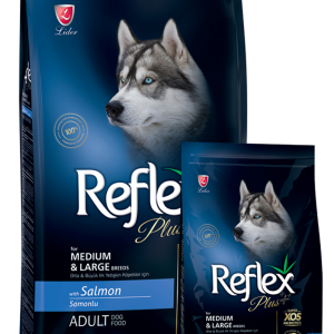 רפלקס פלוס כלבים בוגרים מדיום לארג סלמון ואורז 15 קג